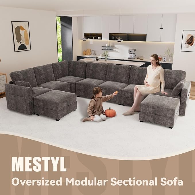 mestyl Modular Sectional Sofa Convertible Sofa Couch Set with Storage for Living Room, Modern 4 Seater Modular Sectional Couch (Grey)
