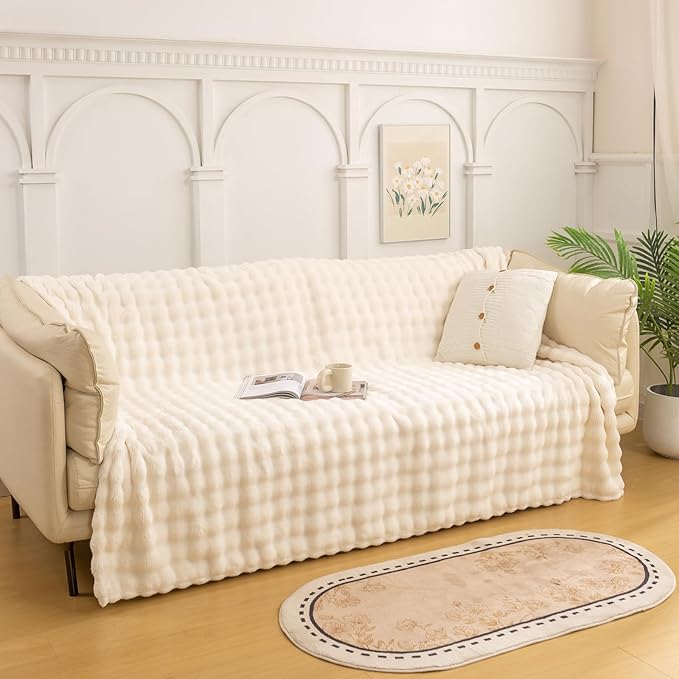 YUSOKI Luxury 3D Bubble Throw Blanket 2lb,All Ages,Home Decoration, (Ivory,50 * 60inches)