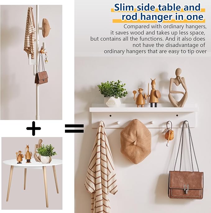 Wood Coat Hook with Wall-Mounted Shelf,23.62in Entryway Wall Hanging Shelf,for Bathroom, Kitchen,Coat Towel Key Organizer White YD-WS0260W