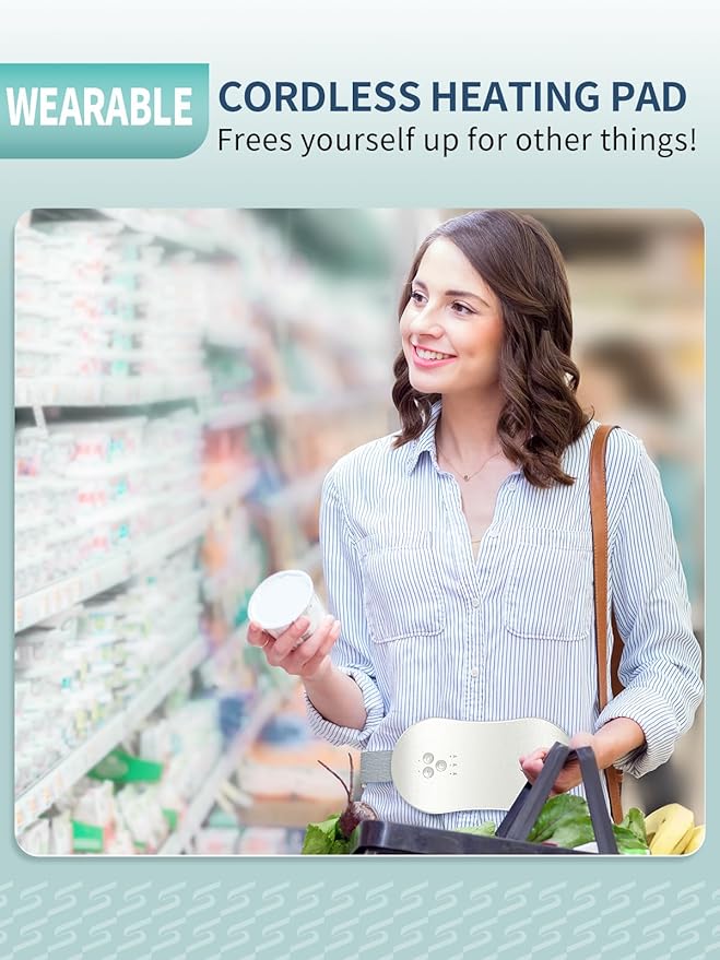 Slimpal Portable Heating Pad for Period Cramps, Electric Cordless Heating Pad for Menstrual Cramps Relief, 3 Timer Auto Off Setting, Wearable Heat Pad Belt Gifts for Her Women Girl Wife, Beige