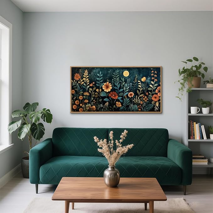 Vintage Dark Botanical Framed Canvas Wall Art Set, Colorful Floral Wall Decor, Nature Wildflower Wall Painting, Colorful Blossom Art Prints for Living Room, Bedroom, Office - 20"X40"x1