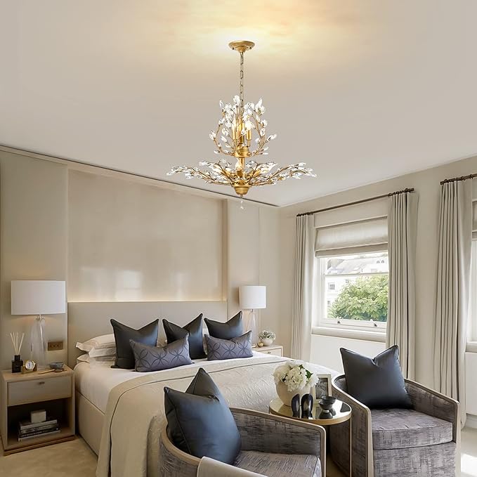 Ganeed Crystal Chandeliers,Vintage Pendant Lighting Crystal Chandelier Lighting Fixtures with 8 Lights,Ceiling Light Fixture for Living Room Bedroom Restaurant Porch Hallway (Gold)