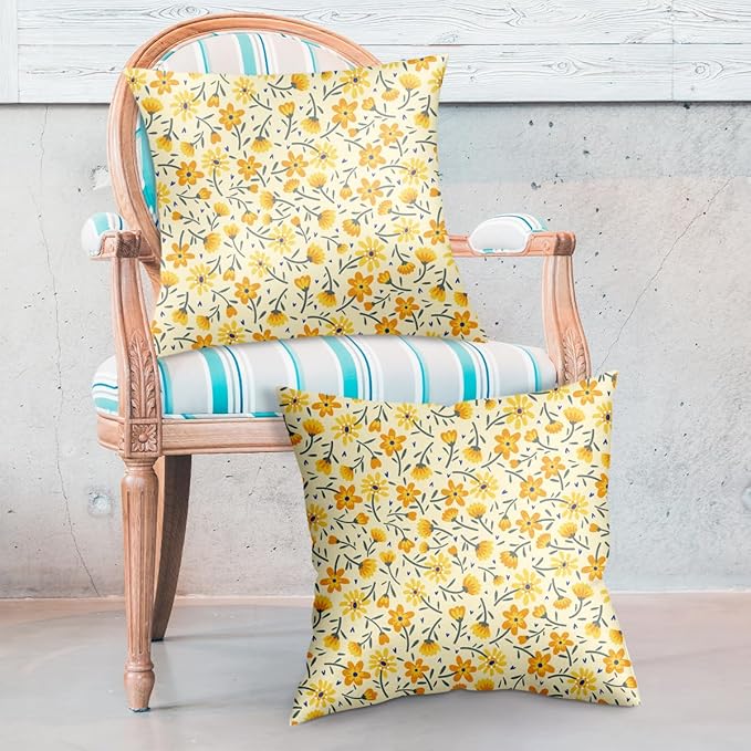 2 Pack Retro Cute Wildflowers Decor Throw Pillow Covers, 18x18 Pillow Cover, Decorative Couch Pillow Covers Flower Decor Pillowcase for Sofa Cushion Sofa Home Bedroom Chair Car Seat Living Room