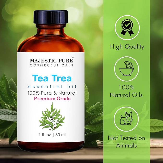Majestic Pure Tea Tree Essential Oil with Glass Dropper - 1 Fl Oz - 100% Pure and Natural Tea Tree Oil - Premium Grade Essential Oils for Diffuser, Aromatherapy, Soap and Candle Making