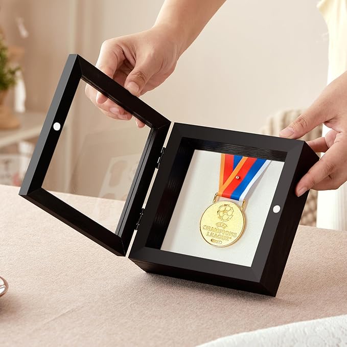 5x5 Deep Shadow Box Picture Frame Display Case with Linen Back ,Real Glass Small Mini Black Shadow Memory Box Frame 5x5 for Insect Display Pet Photo Memorial Flower Art Craft Wall Decor Gift