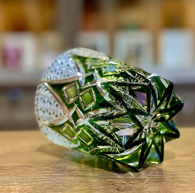 JEKE Edo style Hand Carved Drinking Glass Crystal Whisky Glass 340ml Tumbler For Whiskey Cocktail-Vodka-Beer Drinkingware Glasses In Gift Carton (Green)