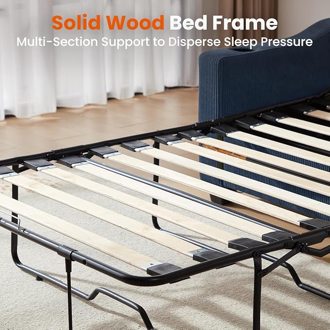 Pull Out Sofa Bed, Full Size Sleeper Sofa, 2-in-1 Convertible Corduroy Couch with USB Charging, Memory Form Couch for Living Room, Apartment and Small Space (Navy Blue, Corduroy - Full Size)