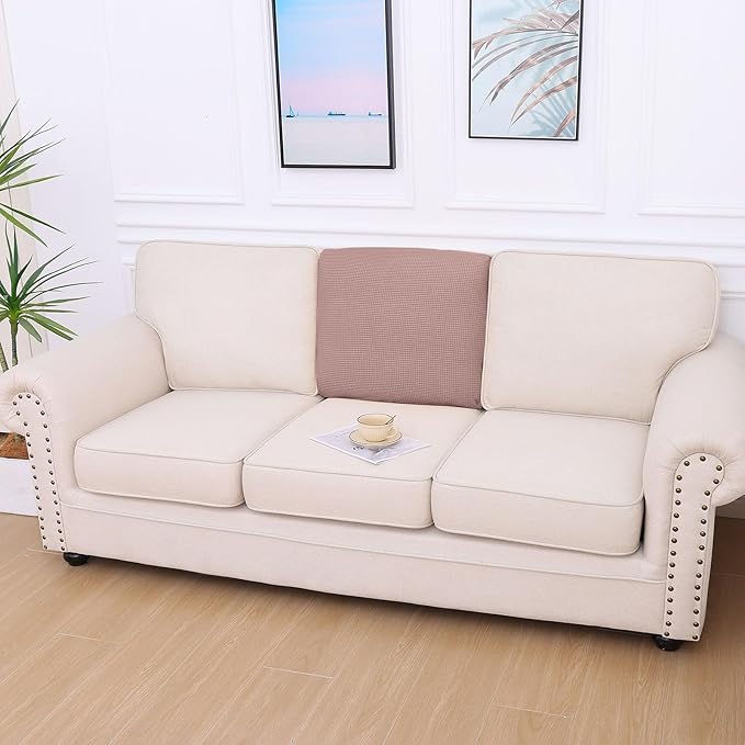 hyha Waterproof Couch Cushion Covers for Pets, Non Slip Sofa Seat Cover for Dogs Washable, Soft Thick Stretch Jacquard Fabric, Sofa Slipcovers with Elastic Bottom (1 Piece for Backrest L, Camel)