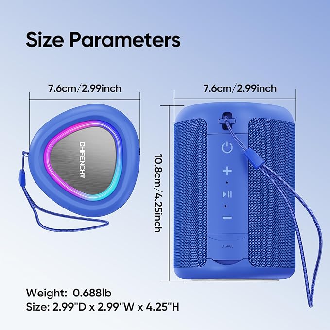 Portable Bluetooth Speaker with Lights, Stocking Stuffers, Powerful Crystal Clear Sound, IPX5 Waterproof, All Day Playtime, BT 5.3, TWS Paring, Small Wireless Speaker for Outdoor, White Elephant Gifts