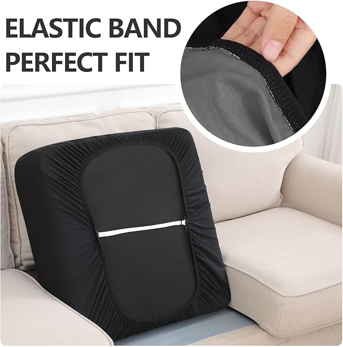 hyha Waterproof Couch Cushion Covers, Stretch Sofa Couch Seat Slipcover for Dog Washable, Non-Slip Waterproof Outdoor Cushion Covers for Patio Furniture Replacement (1 Piece for Large, Black)