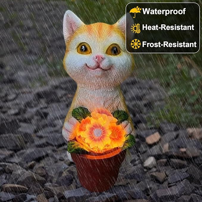 YODY Solar Garden Statues Outdoor Decor- Yard Decorations for Patio, Balcony, Backyard, Lawn Ornaments - Cat Statue with Flower Pot- Unique Cat Lover Gifts for Mom, Grandma, Women