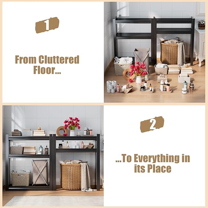 Upgraded Over The Toilet and Washer Storage Shelf,4 Tiers Laundry Room Standing Shelf,Bathroom Storage and Organizer Rack,Laundry Room Space Saver with Adjustable Shelves,39" W x 14" D x 63" H, Black