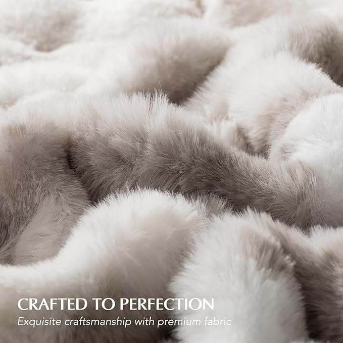 EVERGRACE Ultra Soft Luxury Fluffy Ridgeline Faux Rabbit Fur Throw Blanket, Thick Warm Bubble Throw for Bed, Cozy Plush Reversible Blankets for Couch, Chair, Sofa, Light Grey, 50x60 Inches, 870 GSM