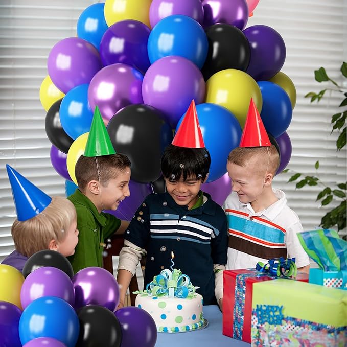 Purple Blue Yellow Black Balloons 60 Pcs Metallic Purple Royal Blue Black Yellow Game Latex Balloon Gaming Party Balloon for Kids Gamer Night Birthday Graduation Party Decoration Supplies