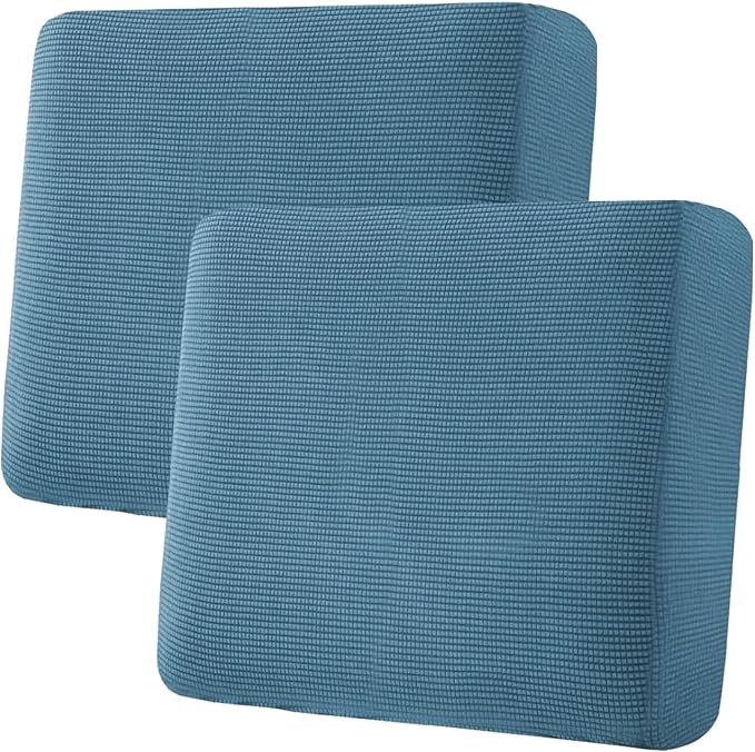 H.VERSAILTEX Super Stretch Individual Seat Cushion Covers - Sofa & Couch Cushion Slipcover Sets - Thick Jacquard Textured Twill Fabric (2 Piece Large, Dusty Blue)