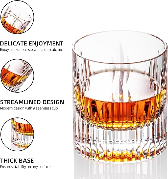 KAMMAK Crystal Whiskey Glasses Set of 2, Luxury 7.44oz Old Fashioned Glasses Stemless, Hand Blown Cocktail Glasses, Handcrafted Cut White Scotch Cup for Women, Men Gift for Bourbon,Home Bar