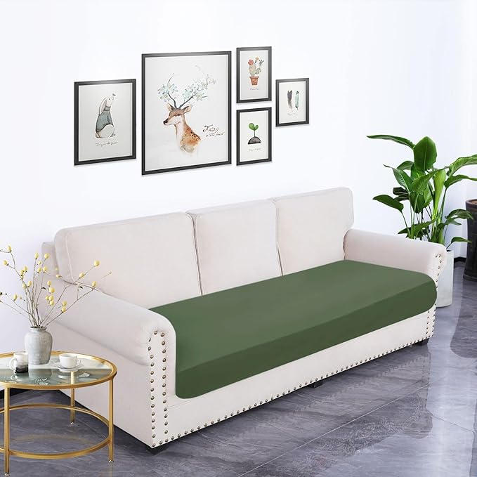 hyha Waterproof Couch Cushion Covers, Stretch Sofa Couch Seat Slipcover for Dog Washable, Non-Slip Waterproof Outdoor Cushion Covers for Patio Furniture Replacement (1 Piece for Large, Bronze Green)