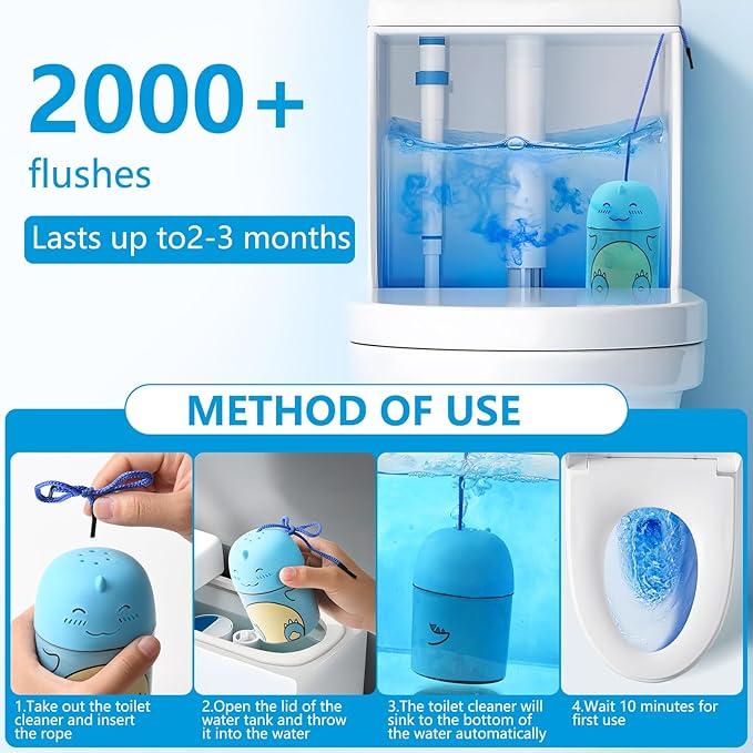 Toilet Bowl Cleaner-Cute Dinosaur-Shaped Toilet Bowl Cleaner Bottle Automatic Bathroom Toilet Tank Cleaner Easy-To-Use Septic Safe Toilet Cleaner in Bottle with Ocean Scent (1, blue)