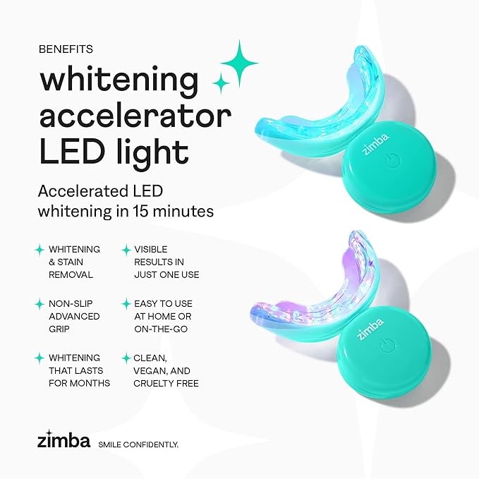 Zimba Supreme LED Teeth Whitening Kit with 3 Whitening Pens | LED Accelerator Light for Coffee, Wine, Soda, Tea, Tobacco, and Other Stains