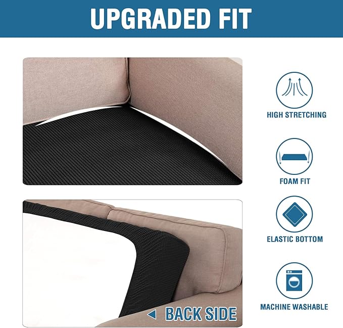 H.VERSAILTEX Super Stretch Individual Seat Cushion Covers Sofa Covers Couch Cushion Covers Slipcover Sets Thick Jacquard Textured Twill Fabric (1 Piece Sofa Cushion Cover, Black)