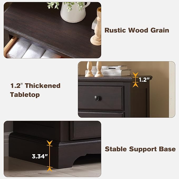 T4TREAM 6 Drawers Dresser Chests for Bedroom, 48" Tall Rustic Chset of Drawers, Wood Dressers Organizer for Bedroom, Living Room,Hallway, Espresso