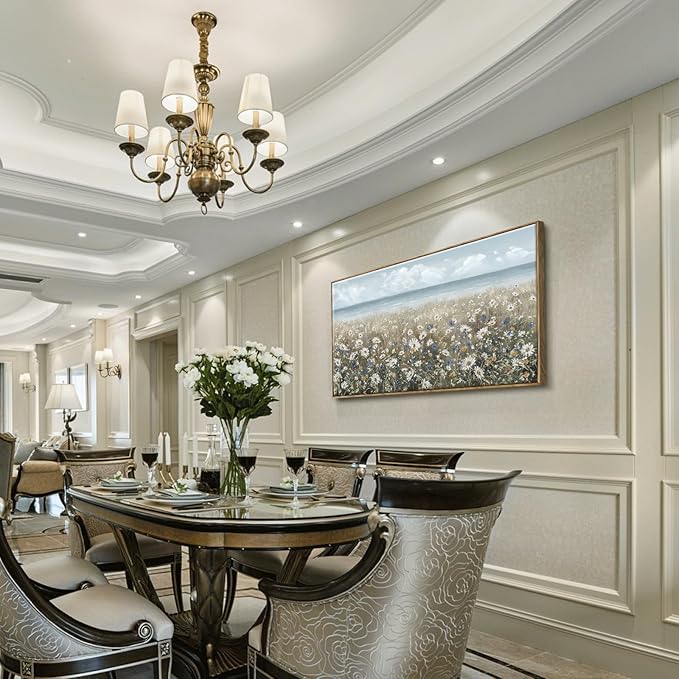 amatop Oversized Wall Art for Living Room Extra Large Farmhouse Boho Framed Beach Coastal Vintage Ocean Floral Canvas Print Daisy Flowers Sea Wall Picture Neutral Nautical Artwork Bedroom Office Decor