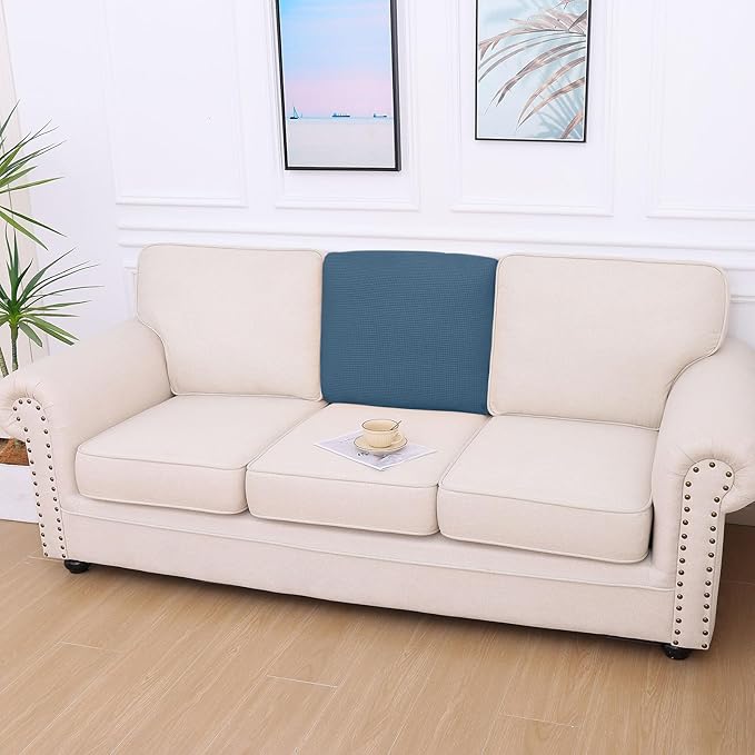 hyha Waterproof Couch Cushion Covers for Pets, Non Slip Sofa Seat Cover for Dogs Washable, Soft Thick Stretch Jacquard Fabric, Sofa Slipcovers with Elastic Bottom (1 Piece for Backrest M, Blue)