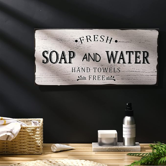 Jetec Farmhouse Bathroom Decor, Fresh Soap and Water Sign Vintage Bathroom Wood Plaque Rustic Wall Decor for Wall Art Decoration Restroom(Classic)