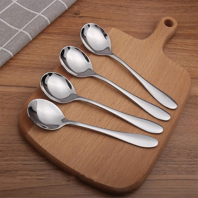 VANRA 4-Piece Children Spoons Round Stainless Steel Kids Dinner Spoons Child Silver Cutlery Set 5.8-inch (4 round spoons)