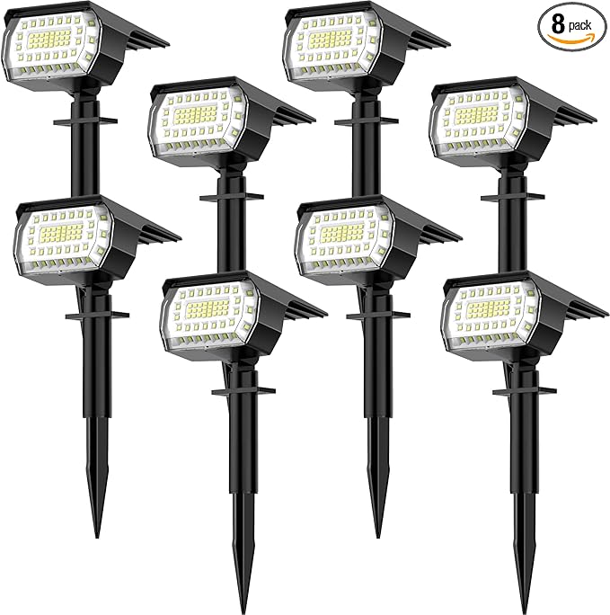 LANSOW Solar Spot Lights Outdoor, [8 Pack/57 LED] 2-in-1 Solar Landscape Spotlights, 3 Modes IP65 Waterproof Dusk to Dawn Solar Powered Flood Wall Lights for Outside Yard Garden Pathway(Cool White)