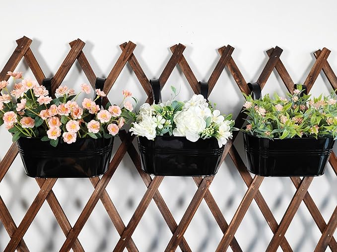 2 Pack Metal Hanging Planter for Outdoor Plants, 10 Inch Black Fence Planters Railing Pots for Garden Patio Balcony Decor, Flower Bucket with Detachable Hooks (Black, 2Pcs)