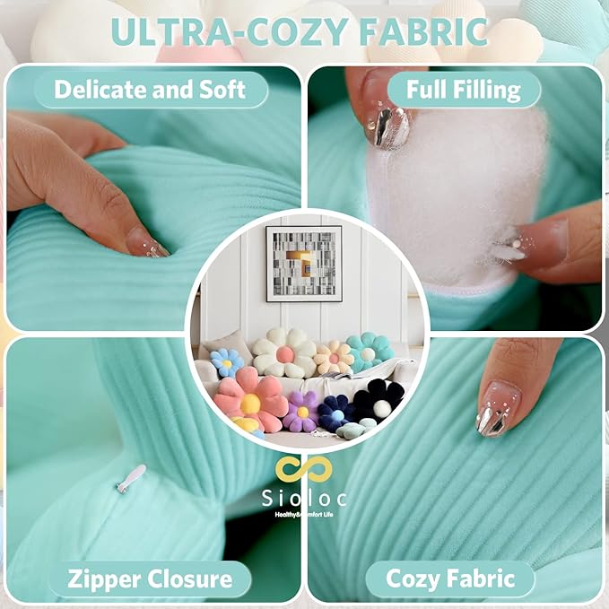 Sioloc Flower Pillow, Shaped Throw Pillow Butt Cushion Floor Seating Cushion, Cute Room Decor & Plush Pillow for Bedroom Sofa Chair (Turquoise, 29.5" ), 1 Count (Pack of 1)