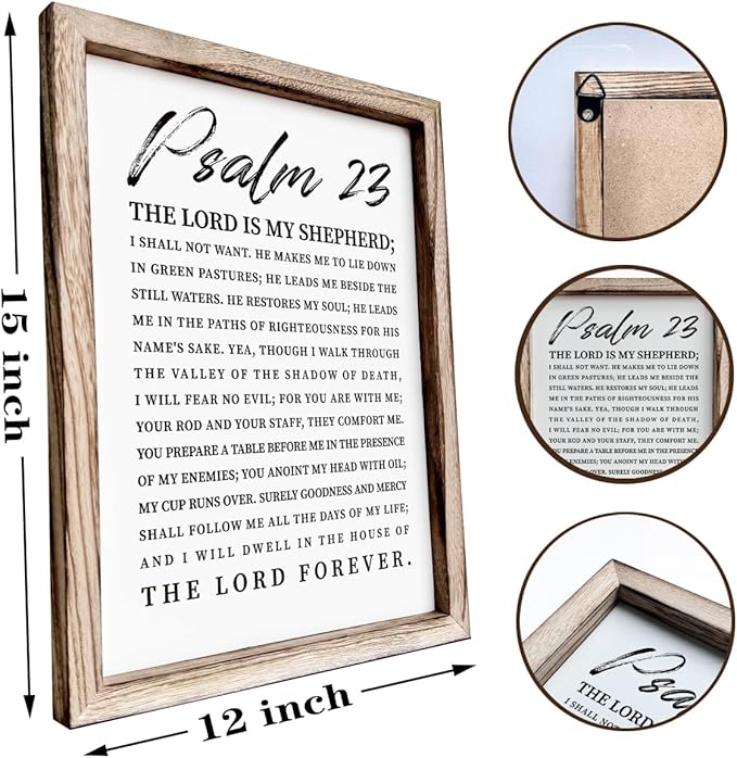 Christian Wooden Sign, Bible Verse Wall Art, Rustic Wooden Plaque, Home Church Decor, Christian Framed Wall Plaque Sign 15 * 11.5 inches, The Lord is My Shepherd