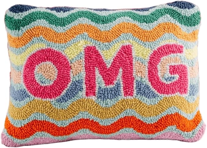 FURBISH Hook Decorative Throw Pillow - OMG - 12"x16" - Small Embroidered Designer Pillow for Living Room, Couch, Sofa, Chair & Bed - Eclectic Home Decor