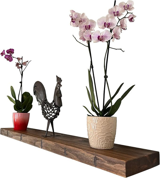 joelsantiques 48 Inch Wooden Floating Shelves for Wall - 48x9x2 in - Made of Natural Wood - Long Heavy Duty Rustic Wall Shelves for Bedroom - Perfect for Living Room, Kitchen - Medium Brown