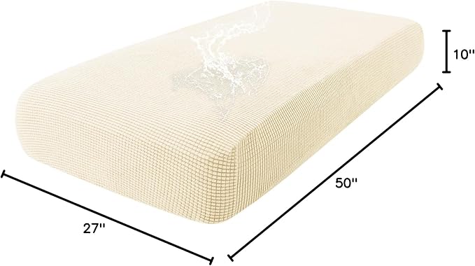 hyha Waterproof Couch Cushion Covers for Pets, Non Slip Sofa Seat Cover for Dogs Washable, Soft Thick Stretch Jacquard Fabric, Sofa Slipcovers with Elastic Bottom (1 Piece for Medium, Beige)