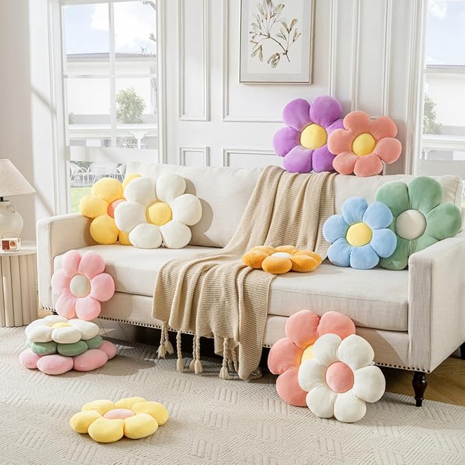 Flower Pillow, Daisy Flower Shaped Pillow Cushion six Petal 15.75" Floor Pillows White Home Decorative Pillows for Bed, Sofa, Couch