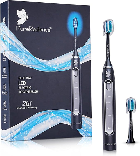 LED Whitening Electric Toothbrush – Waterproof, Sonic Brush with 6 LED Lights for Whitening, Soft Bristles, Rechargeable, Travel Case Included – Ideal Electric Toothbrush for Adults