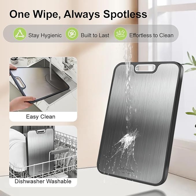 Mushu Titanium Cutting Boards for Kitchen,Upgrated Double Sided Food-Grade 100% Pure Titanium w/Wheat Straw PP Chopping Board for Meat Vegetable Fruit,Easy to Clean,Kitchen Gifts Large Size