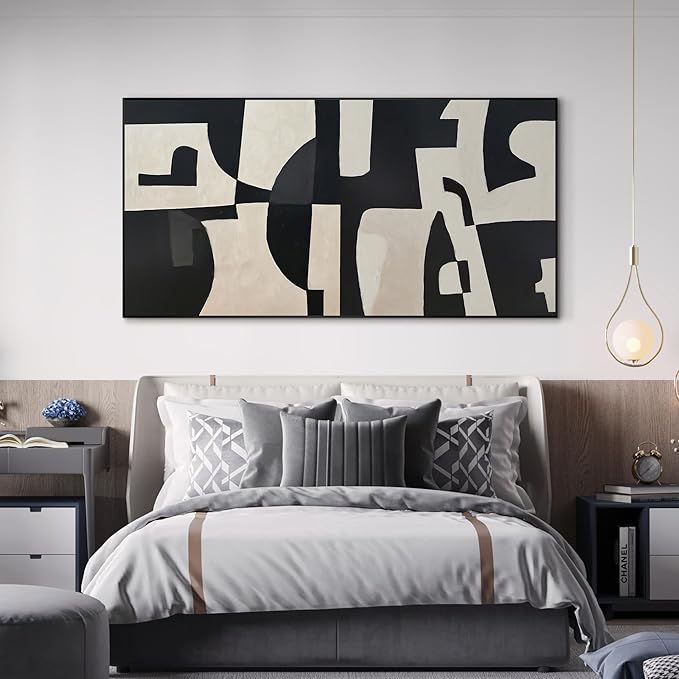 SIGNWIN 36"x72" Extra Large Framed Wall Art Black and White Abstract Geometric Design, Minimalist Modern Print for Home Living Room Bedroom Decor (Frame Assembly Required)