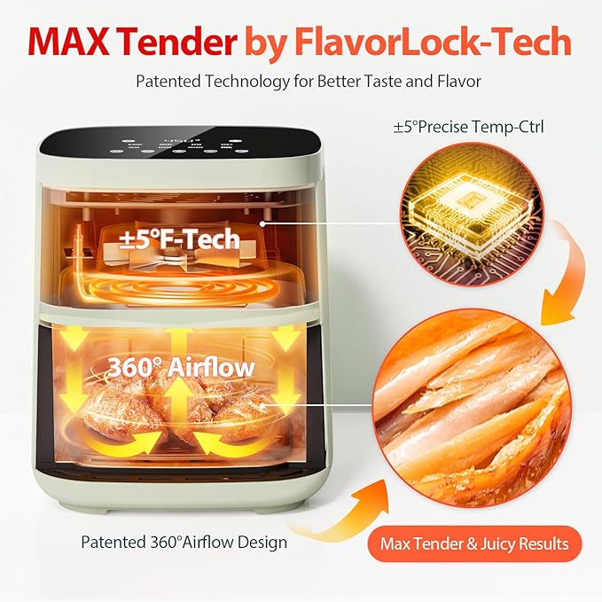 Air Fryer, Beelicious 8-in-1 Smart Compact 4QT Air Fryers, Shake Reminder,450°F Digital Airfryer with Flavor-Lock Tech,Tempered Glass Display, Dishwasher-Safe & Nonstick, Fit for 1-3 People, Avo Green