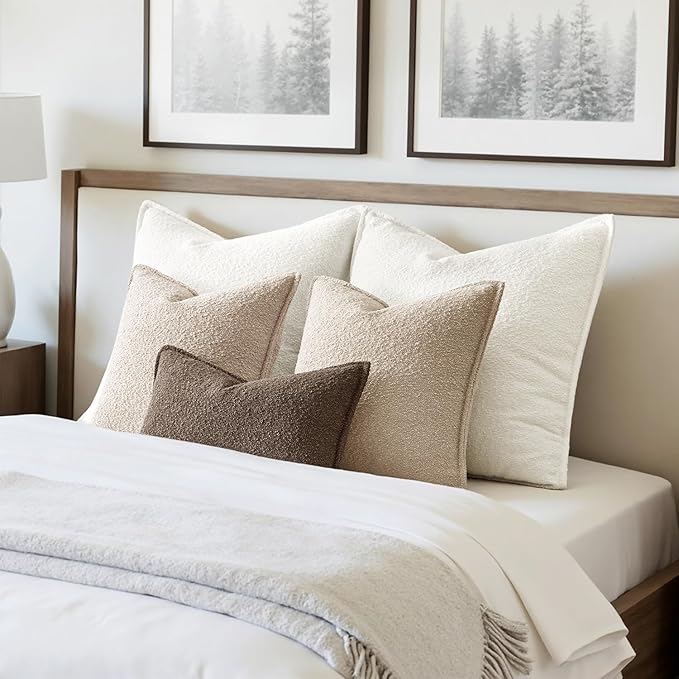 MIULEE Pack of 2 Decorative Euro Sham Textured Boucle Throw Pillow Covers 26x26 Inch Christmas White Broadside Thick Boho Pillows for Farmhouse Accents Sofa Couch Bedroom Living Room Home Decor