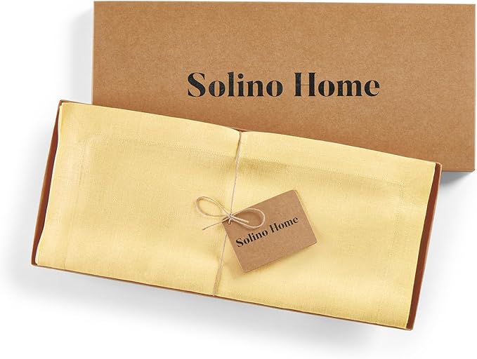 Solino Home Linen Golden Straw Table Runner 132 Inches Long - 100% Pure Linen Extra Long Table Runner 14 x 132 Inch for Fall, Autumn, Thanksgiving - Fete
