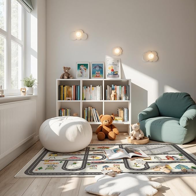 5x7ft Kids Town Road Play Rug - Non-Slip Faux Wool Carpet with Interactive City Map Design, Educational Toy Vehicle Mat for Kids, Bedroom Playroom Nursery Gift.