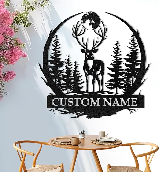 Metal Signs Customized, Personalized Deer Metal Cabin Sign, Forest Deer Wall Decor, Outdoor Metal Signs, Deer Hunter Gift, Deer Wall Art, Hunting Decor, Custom Family Name Sign, Cabin Decor