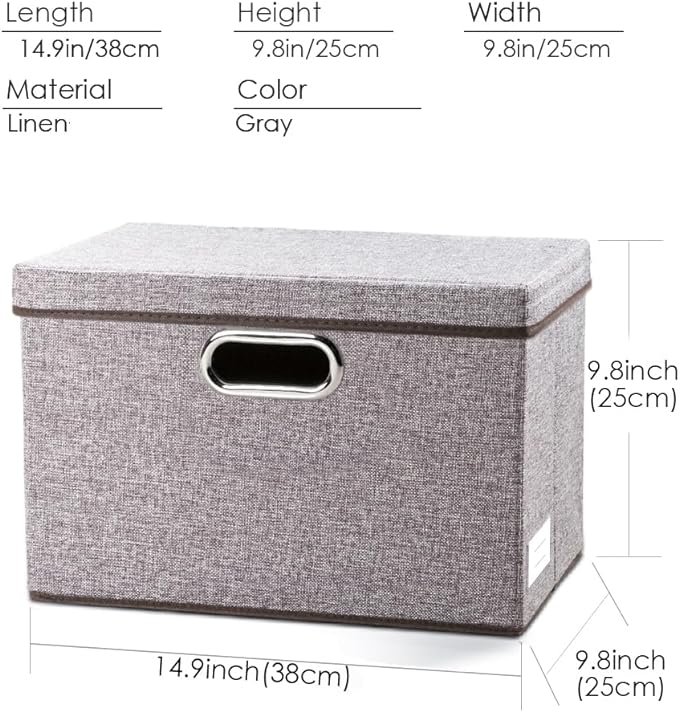 PRANDOM Foldable Storage Boxes with Lids [3-Pack] Linen Fabric Collapsible Storage Bins Organizer Containers Baskets Cube with Cover for Home Bedroom Closet Office Nursery (14.9x9.8x9.8)