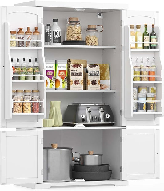 VASAGLE Pantry Cabinet, 53.5-Inch High Freestanding Tall Cupboard Storage Cabinet, 2 Cabinets, 2 Adjustable Shelves, 6 Door Shelves, for Living Room, Kitchen, White UBBC671W01