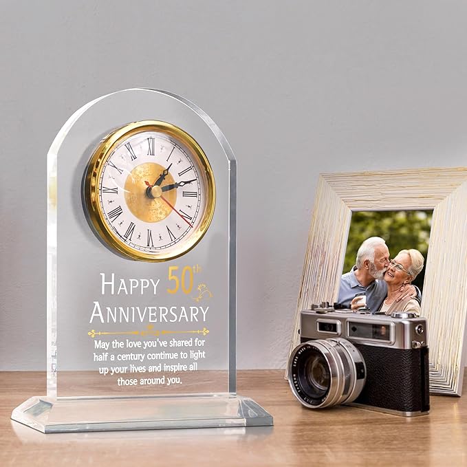 50th Anniversary Wedding Gift, Anniversary Quartz Clock, Desk Table Clock, 50 Years of Marriage, Golden Wedding for Couple, Parents, Grandparents (50th Anniversary)