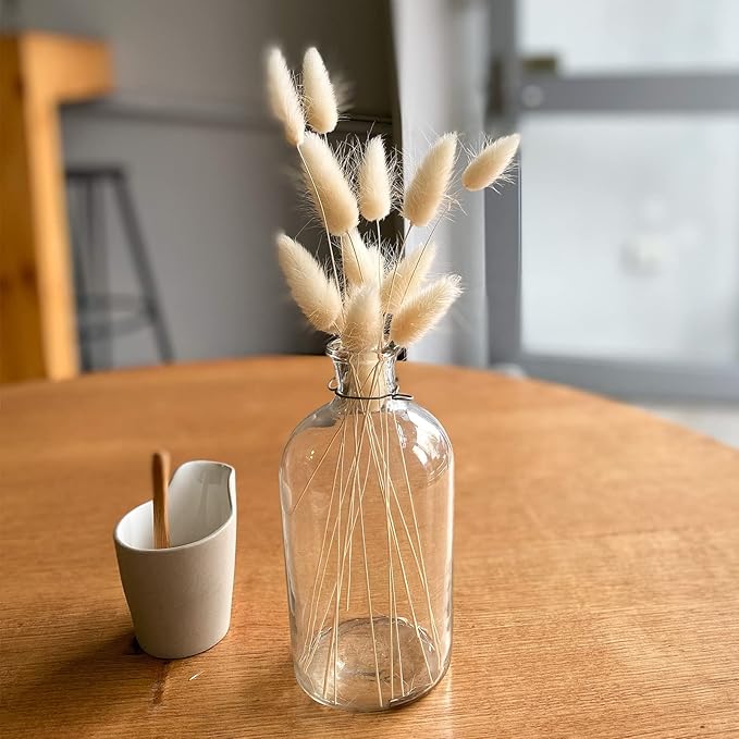 120 PCS Bunny Tails Dried Flowers, Dried Pampas Grass Bouquet, Boho Table Decor, White Pampas Grass Small, Dried Bunny Tails, Pampas Grass for Wedding, Home, Rustic Party, Baby Shower Decorations