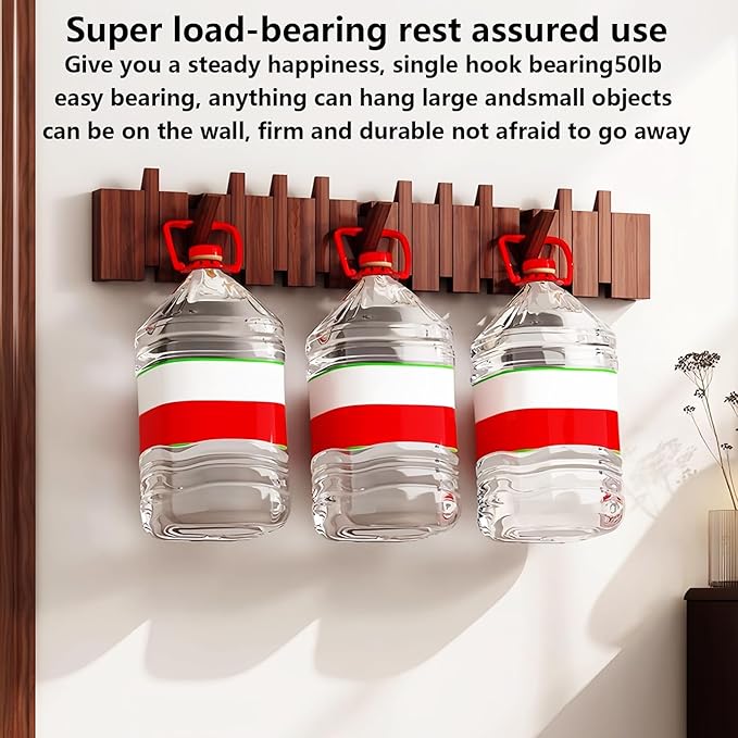 Wall Mounted Piano Key Hanger | Flip Style Hook | Entrance Wall Art Hook, Made of Oak Wood (3 Times Painted, 4 Times Polished) (Walnut-Beech, 12Hooks)